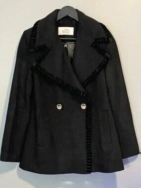 EUC Belle Badgley Mischka Wool Blend Velvet Black Peacoat Small